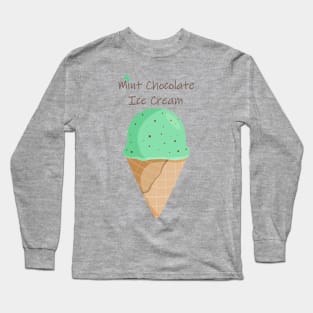 Mint Chocolate Chip Ice Cream Illustration Long Sleeve T-Shirt